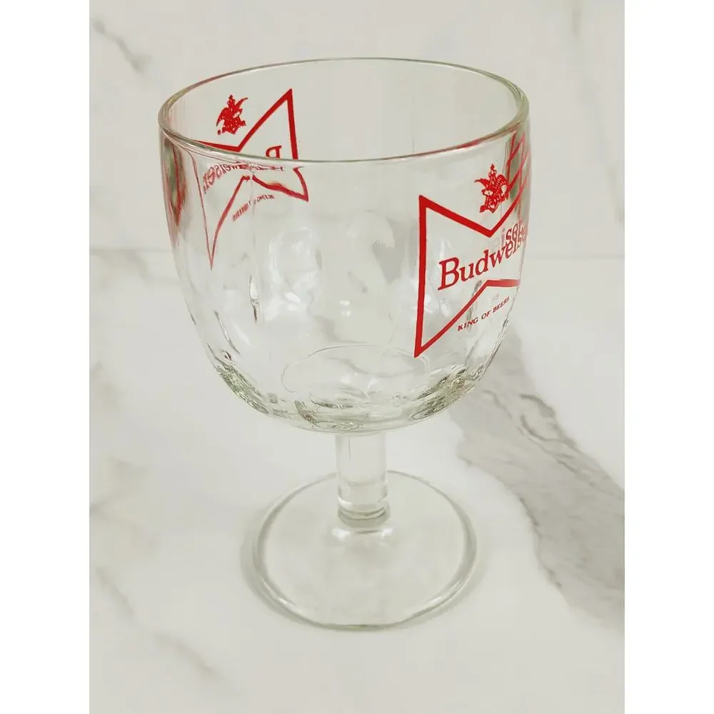 Budweiser Thumbprint Beer Goblet Glass 16oz Chalice Cup Red Logo 6